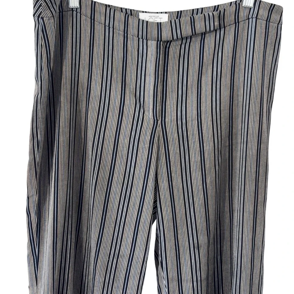 Ann Taylor Loft Sz 8 Gray Blue Stripe Wide Leg Lightweight Coastal Career Pants